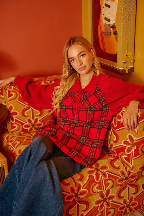 Elise Plaid Knit Sweater